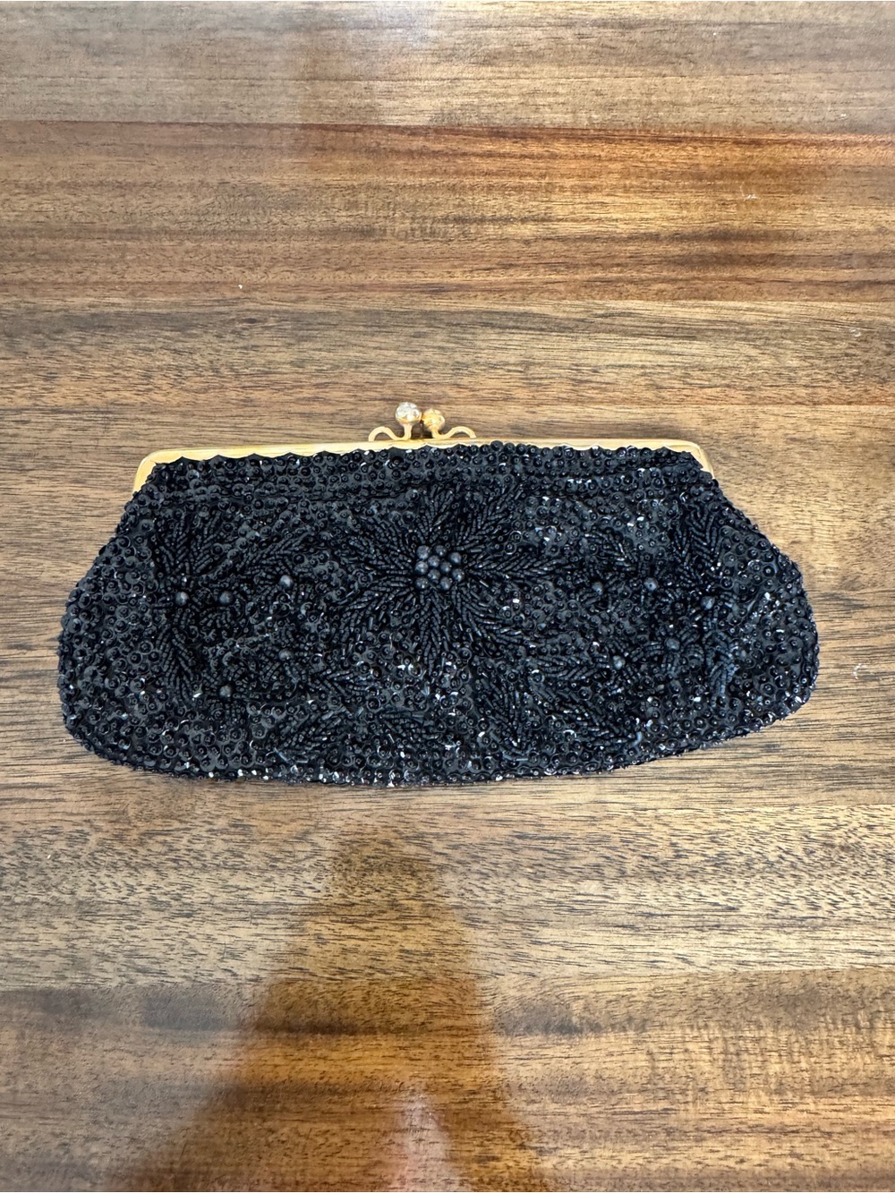 Source Unknown Black Beaded Evening Clutch with Gold Frame wedding season